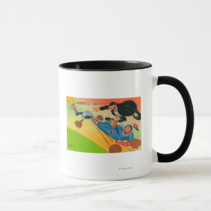 Caneca Jogador de beisebol que desliza à base, chegando