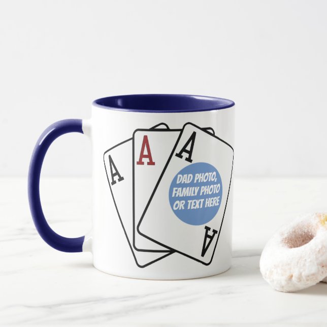 Caneca Jogador de Cartão Personalizado, Foto de Poker Trê (Com Donut)