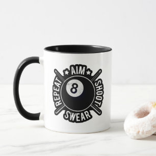 Caneca Jogador de Sinuca Mire Atire Repita Bilhar 8 Bolas