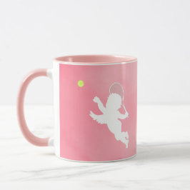Caneca Jogador De Tênis Cupido Rosa E Racket Com Texto