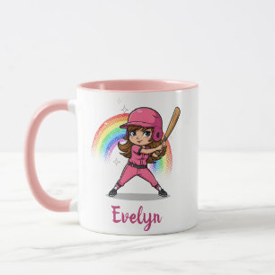 Caneca Jogadora de Beisebol Menina de Desenho Fofo de Ros