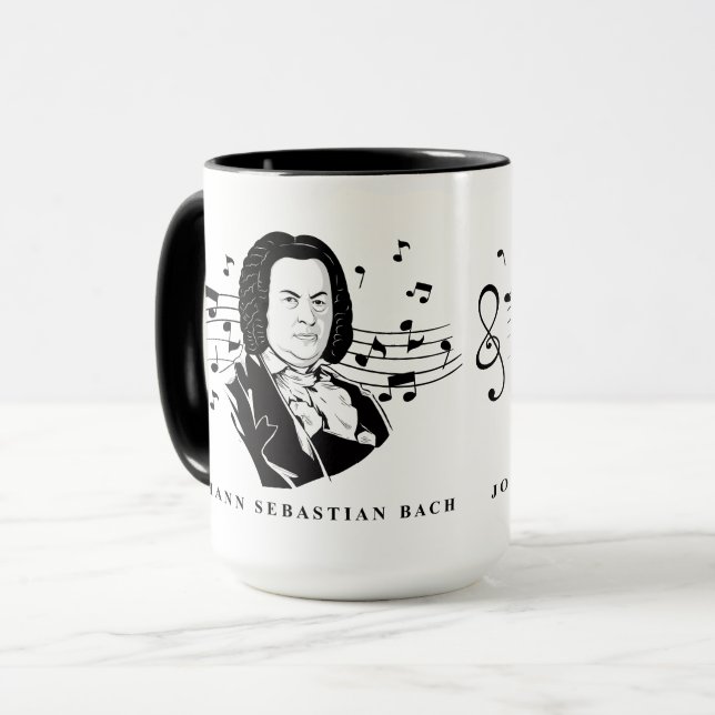 Caneca Johann Sebastian Bach Portrait e Bust com Notes (Frente Esquerda)