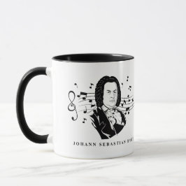 Caneca Johann Sebastian Bach Portrait e Bust com Notes
