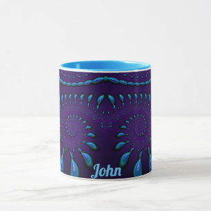 Caneca JOHN ~ GLOSSY 3D Zany Blue Fractal ~ Mug