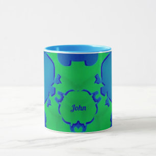 Caneca JOHN ~ Zany 3D Fractal ~ Blue e Green Mug