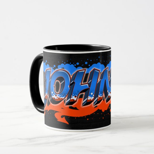 Caneca Johnny Vorname Name Graffiti blue orange Tasse (Frente Esquerda)