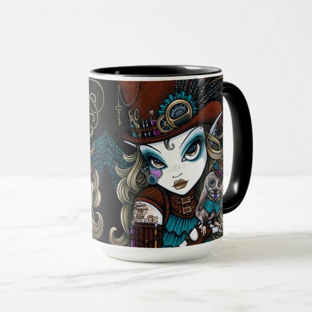 Caneca Jóias & anjo de Vern Steampunk com familiar da (Frente Esquerda)