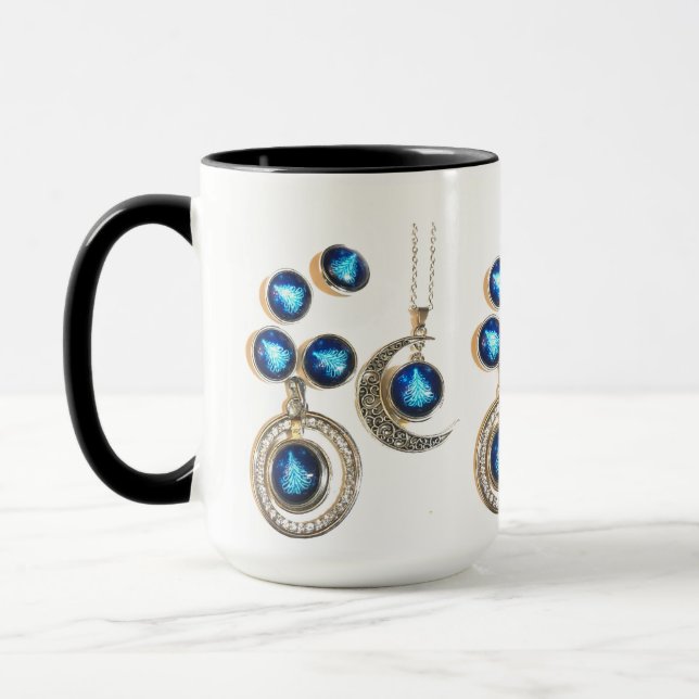 Caneca Joias de Natal Árvore azul clara Lua clara (Esquerda)