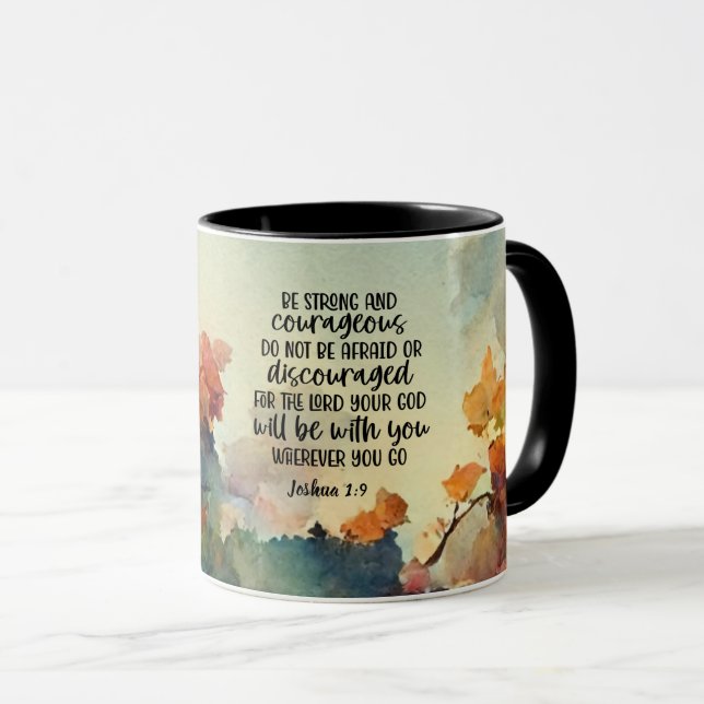 Caneca Joshua 1:9 Seja forte e corajosa aquarela (Frente Esquerda)