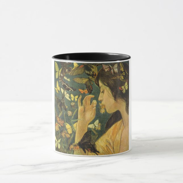 Caneca Jovem Mulher Japonesa Com Belas Borboletas (Centro)