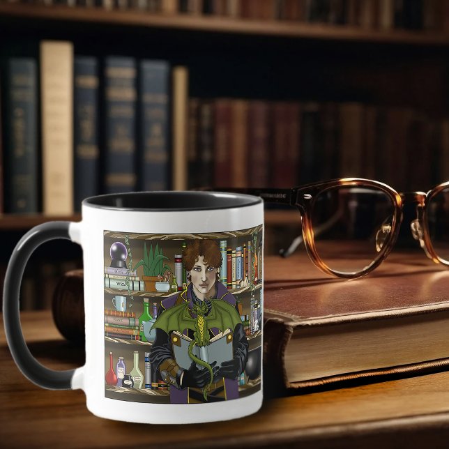 Caneca Jovens Livros da Biblioteca de Fantasia do Mago Dr (Criador carregado)