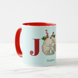 Caneca Joy Christmas Sand Dollar Holly Berries Coastal