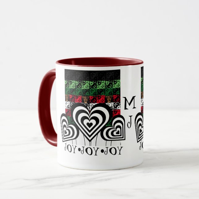 Caneca Joy e Jingle Holiday Green Monograma Mug (Frente Esquerda)