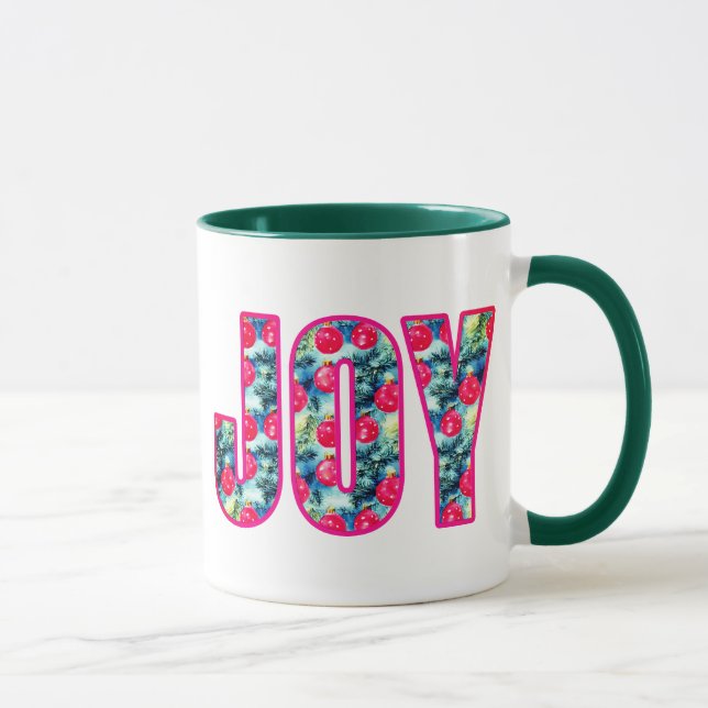 Caneca JOY Word Art em Fúchsia Rosa e Teal (Direita)