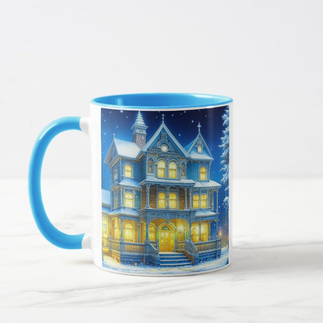 Caneca Joyeux Noël Bonito Casa Azul de Natal (Esquerda)