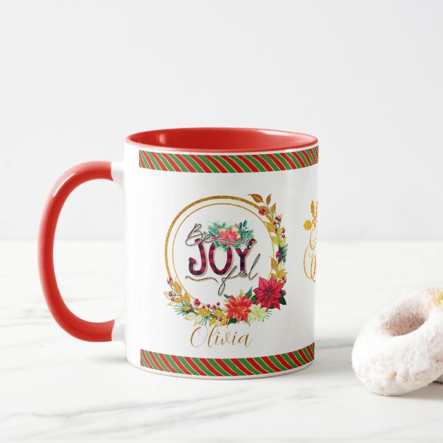 Caneca Joyful Holiday Floral and Plaid Christmas (Com Donut)