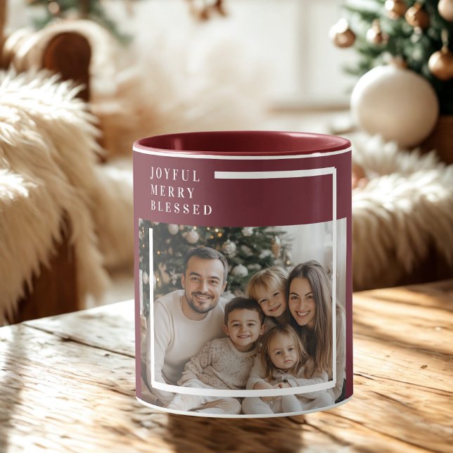 Caneca Joyful Merry Blessed Christmas Photo Custom  (Criador carregado)
