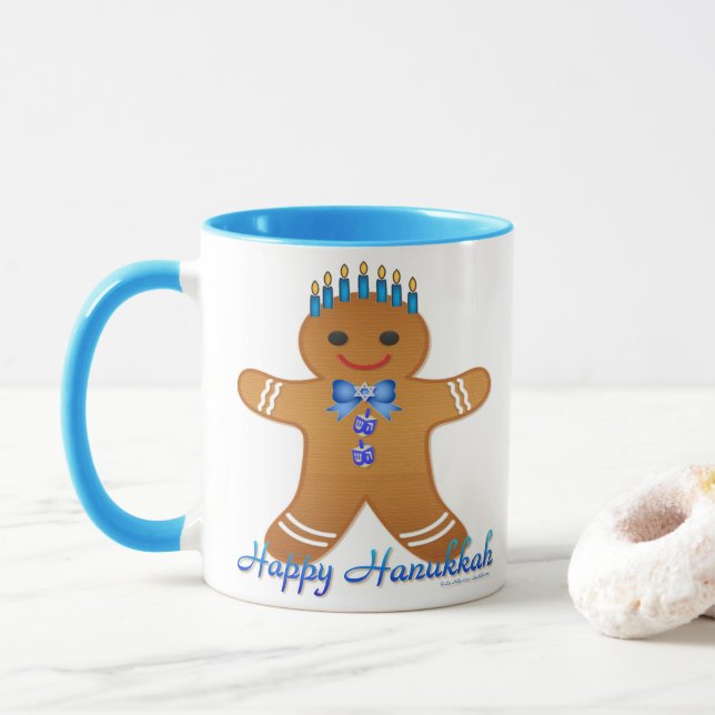 Caneca Judaica Hanukkah Gingerpão Man Menorah (Com Donut)
