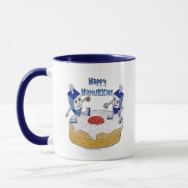 Caneca Judaica Happy Hanukkah Dançando Dreidels Doughnut
