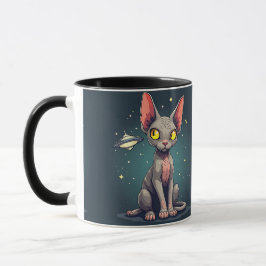Caneca Judging Sphynx Cat UFO Space Cartoon Art