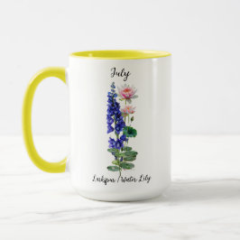 Caneca Julho Birth Flower Larkspur e Water Lily