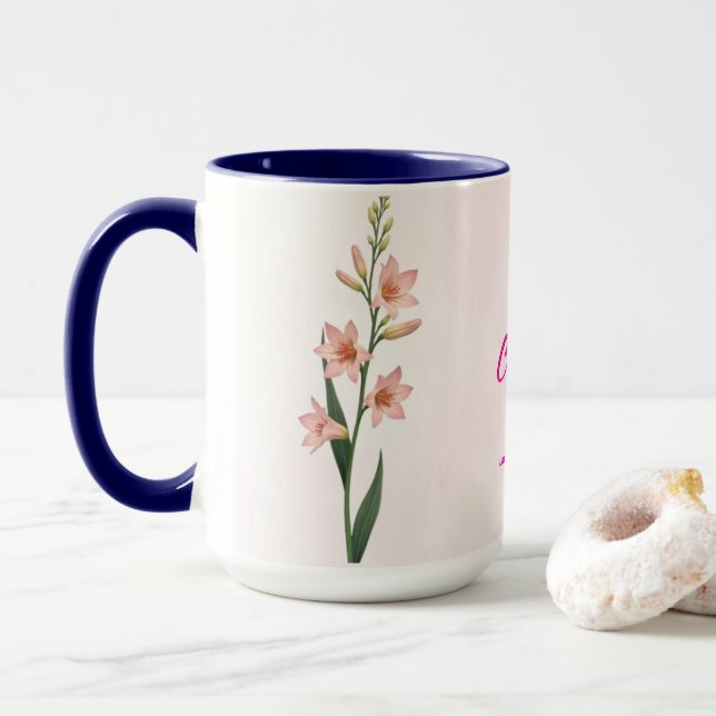 Caneca Julho Nascimento Mês Flor Coffee Mug (Com Donut)