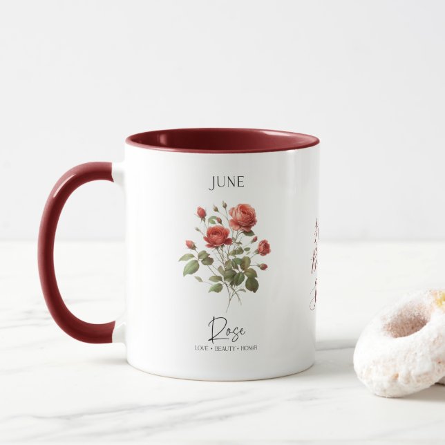 Caneca Junho Nascimento Mês Rosa vermelha Flor Presente (Com Donut)