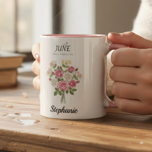 Caneca Junho Rosa Mês de Nascimento Floral Presente para