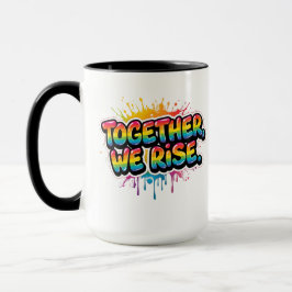 Caneca Juntos Nós Subimos Design de Citação em Arco-íris