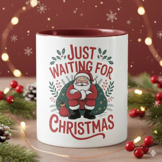 Caneca Just Waiting for Christmas Santa 11 oz Coffee Mug