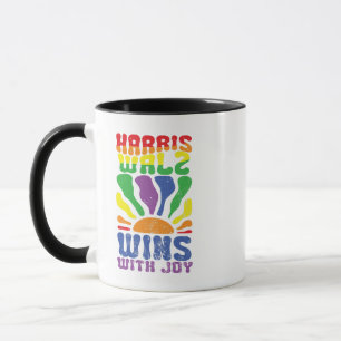 Caneca Kamala ganha com alegria Retro Boho Harris Walz LG