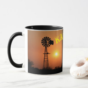 Caneca Kansas Windmill Silhout Enfumaçado Sky Coffee Mug