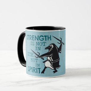 Caneca Karate Penguin Segurando Motivação Azul Sai