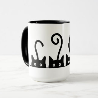 Caneca Kat lijn tekening. Drie katjes. Wereld Kattendag.