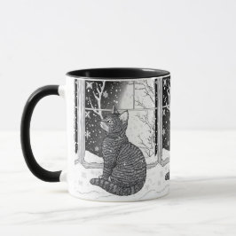 Caneca Kätzchen am Fenster Schneeflocken Sternenhimmel