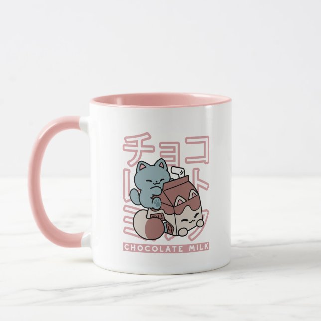 Caneca Kawaii Cat with Chocolate Milk – Japanese Pop Art  (Esquerda)