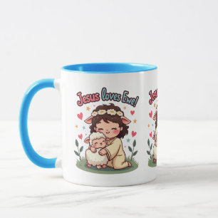 Caneca Kawaii Christian "Jesus ama ovelha" Pastel Design