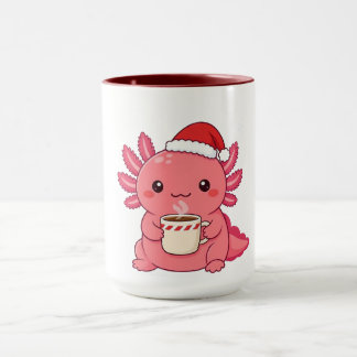Caneca Kawaii de Axolote Natal Vermelho de Duas Co