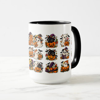 Caneca Kawaii de Fantasmas e Abóboras de Halloween