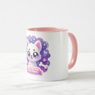 Caneca Kawaii Dog Mug Life's better with Paws Cute Puppy