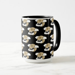 Caneca Kawaii Happy Bat Voando em Padrão de Lua Completa