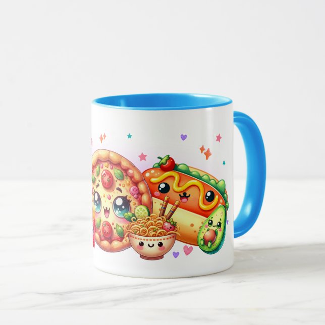 Caneca Kawaii Happy Comida Burger, Pizza e Hotdog (Frente Esquerda)