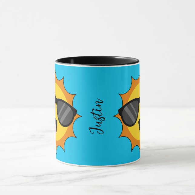 Caneca Kawaii Happy Sun com óculos escuros | Adicionar no (Centro)
