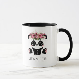 Caneca Kawaii panda face floral personalizado 