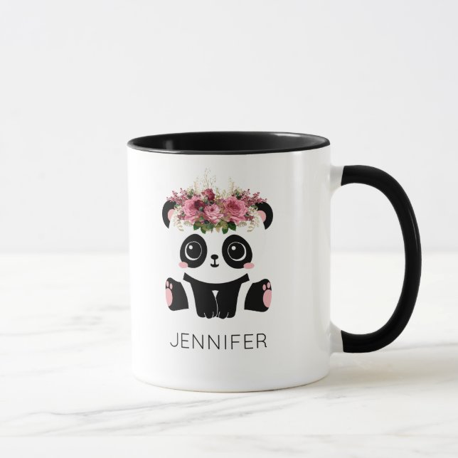 Caneca Kawaii panda face floral personalizado  (Direita)