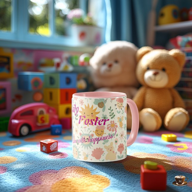 Caneca Kawaii Personalizada do Sol e Floral para C (Criador carregado)