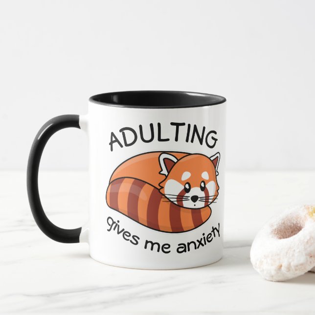 Caneca Kawaii Red Panda: Adultar me dá ansiedade (Com Donut)