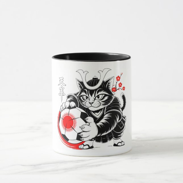 Caneca Kawaii Samurai Cat Soccer Gift for Anime Fans  (Centro)