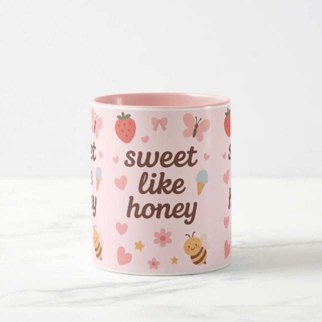 Caneca Kawaii Sweet Girl Pink Bee Aesthetic – Cute Design (Centro)