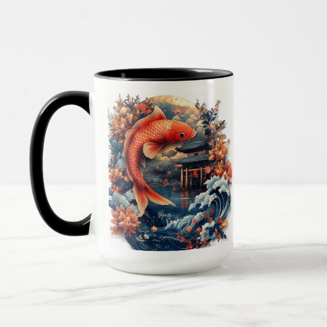Caneca Kawaii Woodblock Carp Dragon Gate Mug (Esquerda)